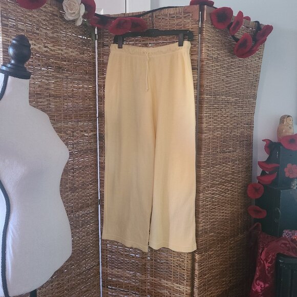 VTG NWT Prairie Natural Cotton Crop Pants Crop Wide Leg Drawstring  M Yellow - Picture 1 of 5